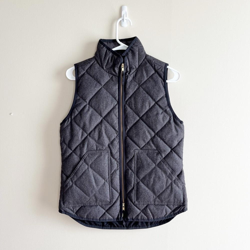 J. Crew Down Filled Gray Navy Zip Up Quilted Vest Sz XSmall